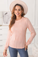 Load image into Gallery viewer, Textured Round Neck Long Sleeve Blouse