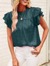 Load image into Gallery viewer, Leopard Frill Mock Neck Ruffled Cap Sleeve Top