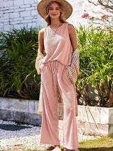 Load image into Gallery viewer, Waffle-Knit Round Neck Tank and Pants Set