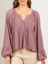 Load image into Gallery viewer, Notched Balloon Sleeve Peplum Blouse
