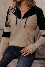 Load image into Gallery viewer, Drawstring Quarter Zip Contrast Long Sleeve Hoodie