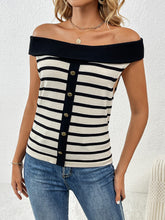 Load image into Gallery viewer, Decorative Button Striped Off-Shoulder Knit Top