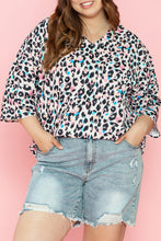 Load image into Gallery viewer, Plus Size Leopard V-Neck Three-Quarter Sleeve Blouse