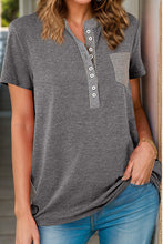 Load image into Gallery viewer, Full Size Half Button Short Sleeve T-Shirt