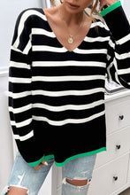 Load image into Gallery viewer, Striped V-Neck Long Sleeve Knit Top
