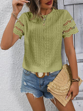 Load image into Gallery viewer, Full Size Eyelet Round Neck Short Sleeve Top