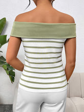 Load image into Gallery viewer, Decorative Button Striped Off-Shoulder Knit Top