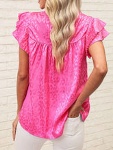 Load image into Gallery viewer, Leopard Frill Mock Neck Ruffled Cap Sleeve Top