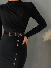 Load image into Gallery viewer, Slit Mock Neck Long Sleeve Midi Dress