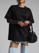 Load image into Gallery viewer, Faux Layered Round Neck Mesh Sleeve Top