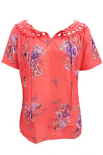 Load image into Gallery viewer, Full Size Printed Tie Neck Short Sleeve Blouse