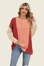 Load image into Gallery viewer, Double Take Texture Contrast Round Neck Long Sleeve T-Shirt