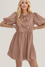 Load image into Gallery viewer, Oh Bow Ruched Puff Sleeve Mini Dress