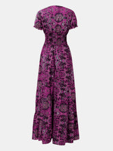 Load image into Gallery viewer, Full Size Smocked Printed V-Neck Short Sleeve Dress