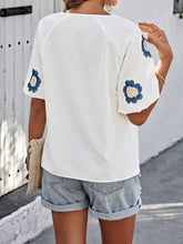 Load image into Gallery viewer, Embroidered Tie Neck Puff Sleeve Blouse