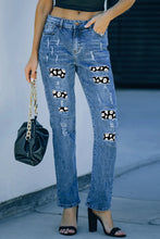 Load image into Gallery viewer, Distressed Skeleton Pattern Jeans with Pockets
