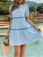 Load image into Gallery viewer, Striped Notched Short Sleeve Mini Dress