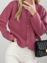Load image into Gallery viewer, Bow Button Down Round Neck Long Sleeve Cardigan