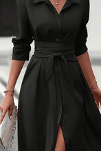 Load image into Gallery viewer, Collared Neck Long Sleeve Midi Shirt Dress