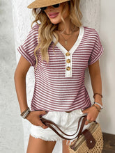 Load image into Gallery viewer, Striped V-Neck Short Sleeve T-Shirt