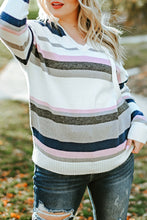 Load image into Gallery viewer, Plus Size Striped Long Sleeve Hooded Sweater