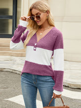 Load image into Gallery viewer, Color Block V-Neck Long Sleeve T-Shirt