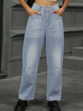 Load image into Gallery viewer, Half Elastic Waist Straight Leg Jeans