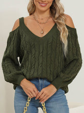 Load image into Gallery viewer, Cable-Knit V-Neck Long Sleeve Sweater