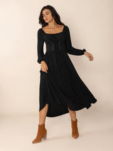 Load image into Gallery viewer, Lace-Up Square Neck Long Sleeve Midi Dress