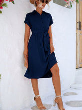 Load image into Gallery viewer, Buttoned Tie Waist Short Sleeve Dress