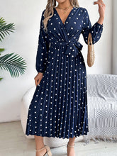 Load image into Gallery viewer, Tied Polka Dot Long Sleeve Midi Dress