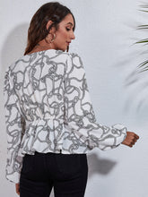 Load image into Gallery viewer, Ruched Printed V-Neck Long Sleeve Blouse