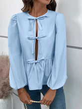 Load image into Gallery viewer, Ivy Lane Peplum Tied Long Sleeve Blouse