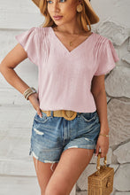 Load image into Gallery viewer, Ruched V-Neck Flounce Sleeve Blouse