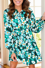 Load image into Gallery viewer, Printed Collared Neck Lantern Sleeve Mini Dress