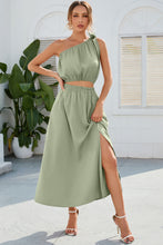 Load image into Gallery viewer, Ruched One Shoulder Top and Slit Skirt Set
