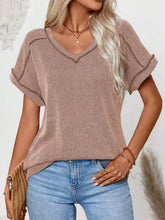 Load image into Gallery viewer, Exposed Seam V-Neck Short Sleeve Top