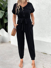 Load image into Gallery viewer, V-Neck Short Sleeve Jumpsuit
