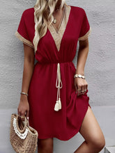 Load image into Gallery viewer, Devine Contrast Trim V-Neck Short Sleeve Mini Dress