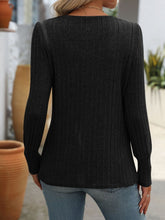 Load image into Gallery viewer, Decorative Button Striped Square Neck Long Sleeve T-Shirt