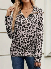 Load image into Gallery viewer, Full Size Leopard Collared Neck Zip Up Jacket