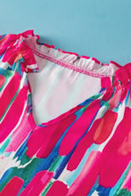 Load image into Gallery viewer, Ruffled Printed Notched Cap Sleeve Blouse