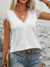 Load image into Gallery viewer, Eyelet Lace Detail V-Neck Cap Sleeve Top