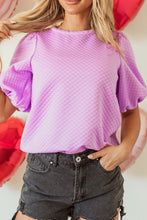 Load image into Gallery viewer, Textured Round Neck Puff Sleeve Blouse