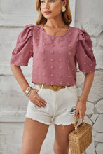 Load image into Gallery viewer, Swiss Dot Round Neck Short Sleeve Blouse