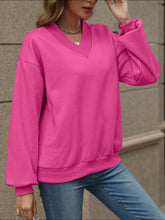 Load image into Gallery viewer, V-Neck Long Sleeve Dropped Shoulder Sweatshirt