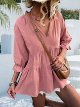 Load image into Gallery viewer, Ruffled Notched Three-Quarter Sleeve Blouse