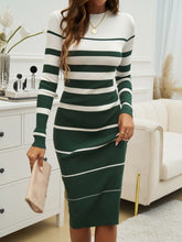 Load image into Gallery viewer, Color Block Round Neck Long Sleeve Midi Dress