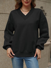 Load image into Gallery viewer, V-Neck Long Sleeve Dropped Shoulder Sweatshirt