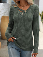 Load image into Gallery viewer, Ribbed V-Neck Long Sleeve T-Shirt